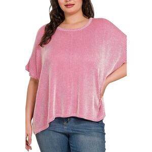 9. Plus Ribbed Striped Oversized Short Sleeve Top